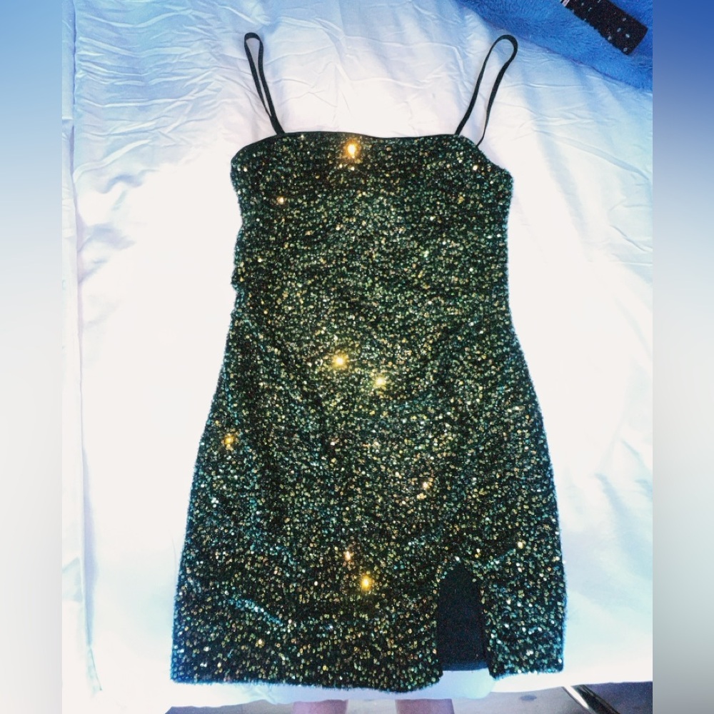 Green sequin mini dress